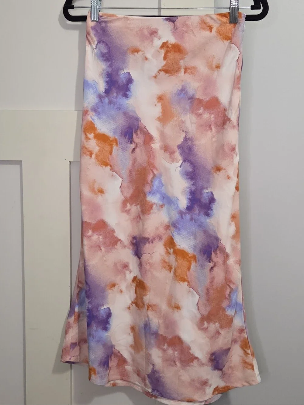 Forever 21 Watercolor Midi Skirt in Peach, Lavender, and Coral Hues